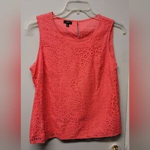 Talbots Dark Pink Eyelet Lace Overlay Sleeveless Tank Top Size 14P